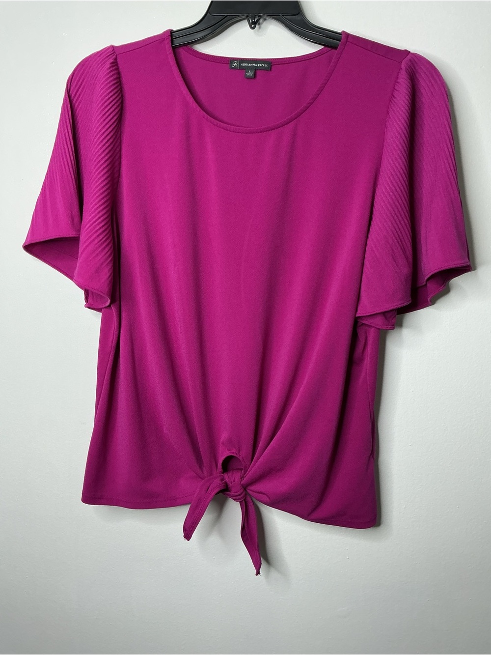 Adrianna Papell Fuchsia Tie-Front Flutter Sleeve Blouse